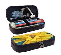 TEMKIN Grazioso astuccio in pelle con stampa floreale, grande capacità, astuccio carino per matite e cosmetici, con cerniera, Nero , Taglia unica, Semplice