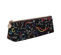 TEMKIN Matematica e fisica stampato sacchetto di matita delle donne di cuoio, grande capacità matita caso penna borsa con cerniera per ufficio, bianco, Taglia unica, Semplice