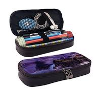 TEMKIN Moonlight Lighthouse - Astuccio in pelle con stampa di grande capacità, astuccio per matite e cosmetici, con cerniera, Nero , Taglia unica, Semplice