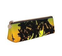 TEMKIN Plam Tree, astuccio da donna in pelle con stampa tropicale al tramonto, grande capacità, con cerniera, per ufficio, bianco, Taglia unica, Semplice