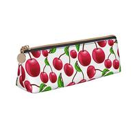 TEMKIN Red Cherries - Astuccio in pelle da donna con stampa di ciliegie, grande capacità, astuccio portapenne con cerniera per ufficio, Rosso, Taglia unica, Semplice
