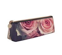 TEMKIN Rose rosa stampato delle donne sacchetto della matita del cuoio, grande capacità matita caso penna borsa con cerniera per ufficio, rosa, Taglia unica, Semplice
