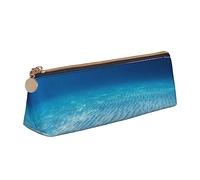 TEMKIN Sacchetto della matita delle donne del cuoio stampato dell'oceano, grande capacità della cassa della matita della borsa della penna con la chiusura lampo per l'ufficio, bianco, Taglia unica,