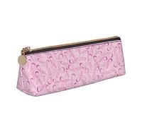 TEMKIN Sacchetto di cuoio delle donne stampato del modello del nastro rosa, grande capacità della matita della cassa della penna del sacchetto con la chiusura lampo per l'ufficio, rosa, Taglia unica,