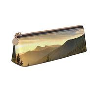 TEMKIN Sacchetto di cuoio delle donne stampato del paesaggio del tramonto della montagna, astuccio di grande capacità della penna dell'astuccio con la chiusura lampo per l'ufficio, bianco, Taglia