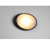 TEMO PLAFONIERA APPLIQUE DA ESTERNO OVALE FUSIONE DI ALLUMINIO NERA E VETRO SATINATO L.32CM IP44 1 LUCE ATTACCO E27