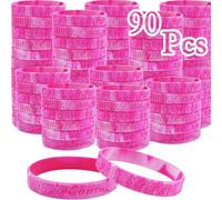 Temogole Confezione da 90 braccialetti rosa per la sensibilizzazione sul cancro al seno, per donne e uomini, raccolte fondi per adulti, bomboniere, regali per sopravvissuti, speranza, fede, forza