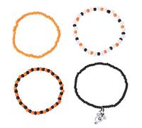 TEMOOUES 1Set di Halloween Amicizia Riso Perline Braccialetto Horror Pipistrello Cranio Lega Braccialetti di Fascino Gioielli Fatti A Mano Evento, Misura unica, come descritto