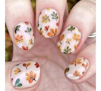 TEMOOUES 24 unghie finte con foglie d'acero, corte, quadrate, per il Ringraziamento, a pressione, per la caduta delle unghie