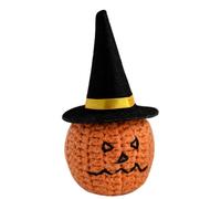 TEMOOUES Bambole a testa di zucca all'uncinetto con cappello con carta di incoraggiamento giocattolo emozione per festa di Halloween decorazione regalo stagionale