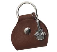 TEMOOUES Custodia protettiva multiuso per plettro per chitarra, custodia protettiva per plettri, borsa multifunzione per plettri, Marrone, Silver pendant