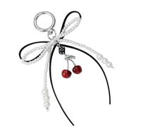TEMOOUES Elegante ciondolo con perle finte a forma di fiocco, accessorio per borse, portatile, per uso quotidiano e feste, Nastro/ferro/resina/lega di zinco