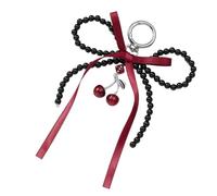 TEMOOUES Elegante ciondolo con perle finte a forma di fiocco, accessorio per borse, portatile, per uso quotidiano e feste, Nastro/ferro/resina/lega di zinco