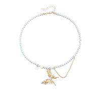 TEMOOUES Elegante collana in lega accentata con zircone cuore farfalla fascino e perle mobili fili per uso quotidiano lega perle finte gioielli