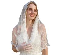 TEMOOUES Elegante Velo Hijab In Pizzo Styling Dei Capelli Mantiglia Testa Sciarpa Per Evento Formale Abbigliamento Casual Morbido Traspirante Veli Latini Latino Foulard, bianco, Taglia unica