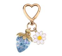 TEMOOUES Portachiavi unico a forma di cuore con margherite e fragole, in resina robusta, realizzato con dettagli intricati per gli innamorati, portachiavi a forma di cuore con fragola, I, Taglia unica