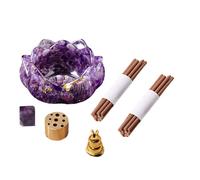 TEMOOUES Portaincenso a forma di fiore in cristallo, con ciotola, portacenere e bastoncini di incenso, set per ricchezza, fortuna e decorazione per la casa aromaterapia bruciatori