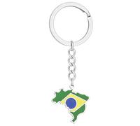 TEMOOUES Squisito portachiavi con bandiera brasiliana a lunga durata con mappa del Brasile, portachiavi in acciaio sbiadito per viaggiatori