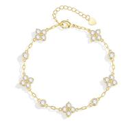 TempBeau Bracciale da donna in oro con quadrifoglio, placcato oro 18 carati, con zirconi, regolabile, per la mamma, la moglie, la fidanzata, 17+3 cm, Rame, Zirconia cubica