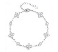 TempBeau Bracciale da donna in oro con quadrifoglio, placcato oro 18 carati, con zirconi, regolabile, per la mamma, la moglie, la fidanzata, 17+3 cm, Rame, Zirconia cubica
