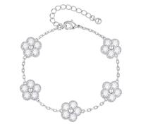 TempBeau Bracciale da donna in oro e argento, placcato oro 14 carati, con zirconi, regolabile, braccialetto dell'amicizia, placcato oro bianco (argento 01)