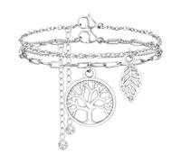 TempBeau Set di 3 bracciali da donna in argento placcato oro con ciondolo a forma di ro, regolabile in argento, per donne e ragazze, 21 cm, Acciaio inossidabile