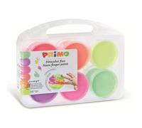 PRIMO - Valigetta Colori per Bambini +2 Anni Prima Infanzia, Tempere per Dipingere a Dita 100g 6 Colori Fluo per Carta Vetro, Tempera Pittura Cartoleria e Lavoretti Creativi Dermatologicamente Testata