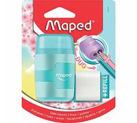 MAPED Temperamatite a 2 fori Connect con gomma senza PVC + 1 gomma di ricarica media - Colore pastello casuale blu, viola o rosa