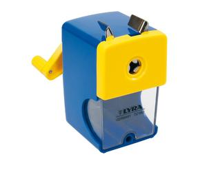 Temperamatite a Manovella con Contenitore Lyra - 1 Foro - L7321660 (Giallo e Blu
