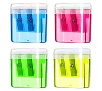 Temperamatite con contenitore, 4 pezzi, temperamatite, doppio foro in plastica, per diversi tipi di matite, scuola, ufficio, bambini, studenti, viaggi