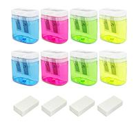 Temperamatite Doppio Foro e 4 Gomme da Cancellare, Portatile con Coperchio e Contenitore, Per Bambini, Adulti e Studenti