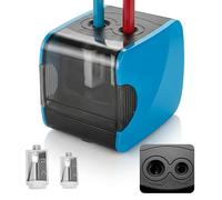 Temperamatite Elettrico a 2 Fori per Matite da 6-12mm - Automatico e Portatile per Scuola, Ufficio e Artisti, Alimentato a Batteria o USB, Funzione Auto-Stop e Design Sicuro per Bambini (Blu)