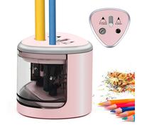 Temperamatite elettrico con contenitore alimentato a batteria, temperamatite automatico a doppio foro antiscivolo per uso domestico, scolastico, ufficio, per bambini e ragazze, colore: rosa