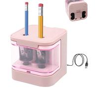 Temperamatite elettrico JIJICZ a 2 fori, alimentazione a rete USB e a batteria, multi funzionamento, resistente, con contenitore per adulti e bambini, a casa, a scuola (rosa)