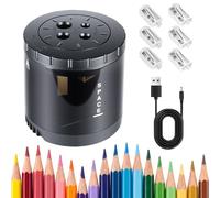 Temperamatite Elettrico Portatile, Temperino Elettrico,Temperino con 2 Taglie e 6 Lame di Ricambio, per Matite 6-12mm, Temperino con Serbatoio, Alimentato a Batteria/USB,per Scuola,Aula,Ufficio,Casa