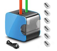 Temperamatite elettrico professionale, temperamatita con serbatoio per bambini, temperino da scrivania A batteria con filo USB, 4 lame di ricambio, 2 fori per mancini, matitoni No.2, matite grandi,