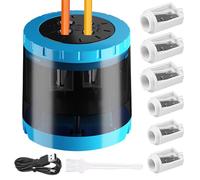 Temperamatite elettrico, temperamatite con contenitore, 4 misure, temperamatite a batteria e temperamatite USB, senza fili, antiscivolo, temperamatite spesso e sottili con 4 lame di ricambio (blu)