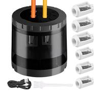 Temperamatite elettrico, temperamatite con contenitore, 4 misure, temperamatite a batteria e temperamatite USB, senza fili, antiscivolo, temperamatite spesso e sottili con 4 lame di ricambio (nero)