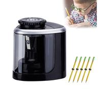 Temperamatite elettrico, temperamatite portatile con contenitore, con lama resistente, alimentato a batteria, temperamatite elettrico antiscivolo sicuro per casa, ufficio, scuola black 1+5