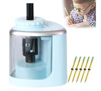 Temperamatite elettrico, temperamatite portatile con contenitore, con lama resistente, alimentato a batteria, temperamatite elettrico antiscivolo sicuro per casa, ufficio, scuola blue 1+5