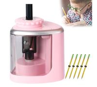 Temperamatite elettrico, temperamatite portatile con contenitore, con lama resistente, alimentato a batteria, temperamatite elettrico antiscivolo sicuro per casa, ufficio, scuola pink 1+5