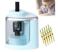 Temperamatite elettrico, temperamatite portatile con contenitore, con lama resistente, alimentato a batteria, temperamatite elettrico antiscivolo sicuro per casa, ufficio, scuola blue 1+10