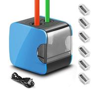 Temperamatite Elettrico,Temperino con Serbatoio Piccolo Professionale per Bambini,Alimentato a Batteria e Tramite USB,2 Misure Temperamatite,per Matite Spesse e Sottili, 4 Lame di Ricambio (Blu)