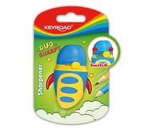 Temperamatite in plastica - punta rotonda e punta affilata - lama di alta qualità - 1 uso - Temperamatite per bambini in plastica - colore blu e giallo - lama occulta - Keyroad