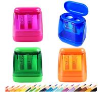 Temperamatite manuale, 4 pezzi colorati compatti a doppio foro con coperchio per bambini e adulti, temperamatite portatile per viaggi, scuola, ufficio e molto altro