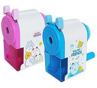 Temperamatite per Bambini,Temperamatite Manuale 2 Pacchi Cartone Animato Temperino a Manovella con Contenitore,per Scuola Ufficio Scrivania Bambini Desktop Regalo(Blu+ Rosa)
