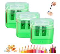 Temperamatite portatile compatto a doppio foro 2025, temperamatite con coperchio, mini temperamatite manuale per pastelli, matite colorate pastello matite (verde* 3)