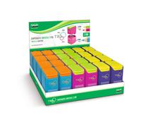 Temperamatite universale a 3 fori Lebez con coperchio e contenitore in plastica - colori assortiti - 81110