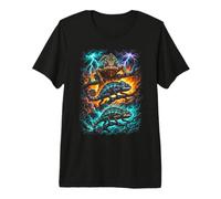 Tempesta Camaleonte Fuoco Fulmine Fantasy Rettile Art Maglietta Premium