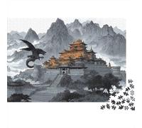 Tempio cinese antico, puzzle relax 1000 pezzi per adulti, tempio asiatico, montagna, drago, premium spesso robusto alta qualità, stimolante, antistress, 38x26cm/1000pz